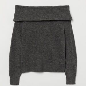 H&M OFF-THE-SHOULDER SWEATER Dark Grey Melange Ladies Size XS